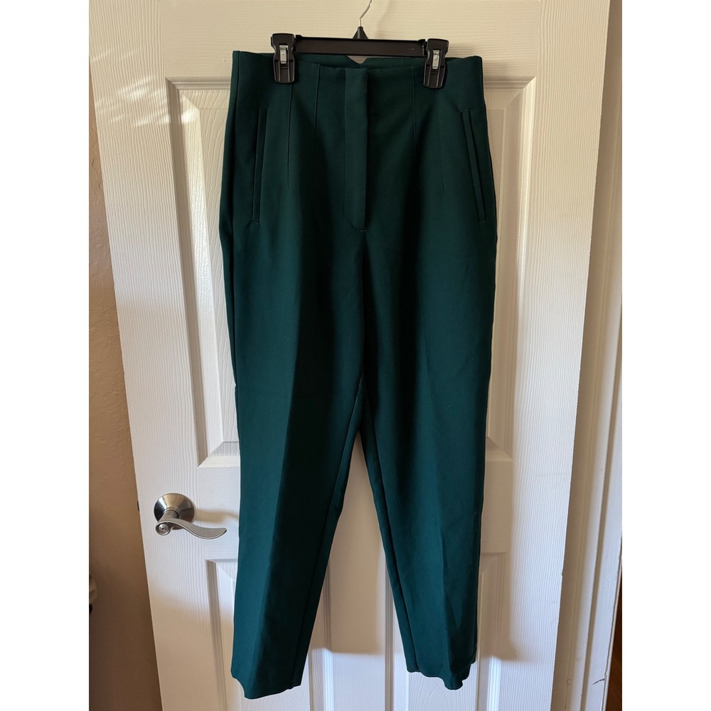 Zara Trousers Women Medium Green High Waisted Tapered Dress Pants 1608/532/529